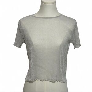 Brandy Melville Silver Metallic Shimmer Glitter Sheer Short Sleeve Top